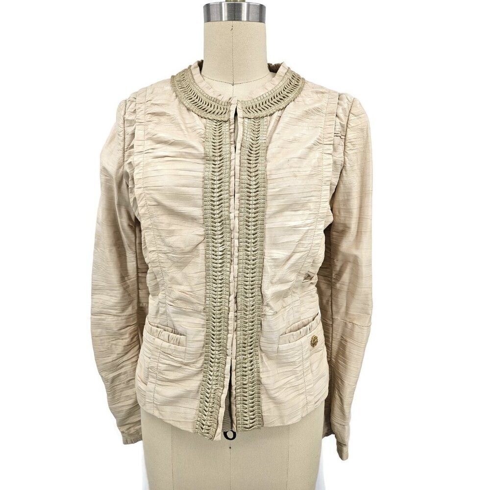 VTG Roberto Cavalli Ruched Ivory Leather Jacket Womens 40